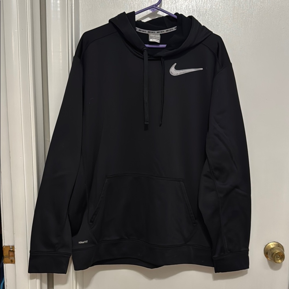 Nike Fit Therma Black Hoodie with Silver Logo
